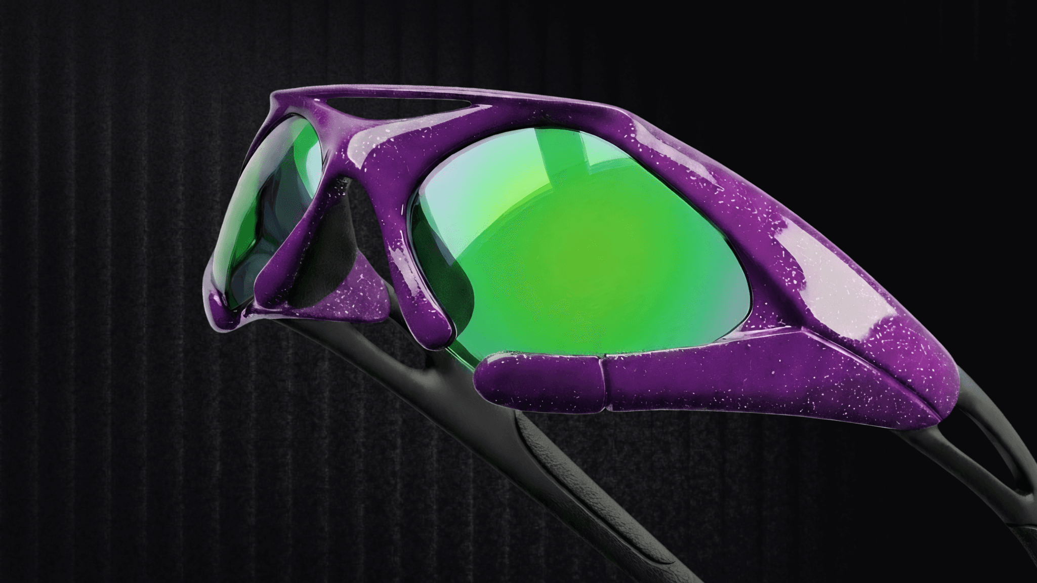 ABRRATN wraparound sport frame with purple metal flake shell and mirrored green lens
