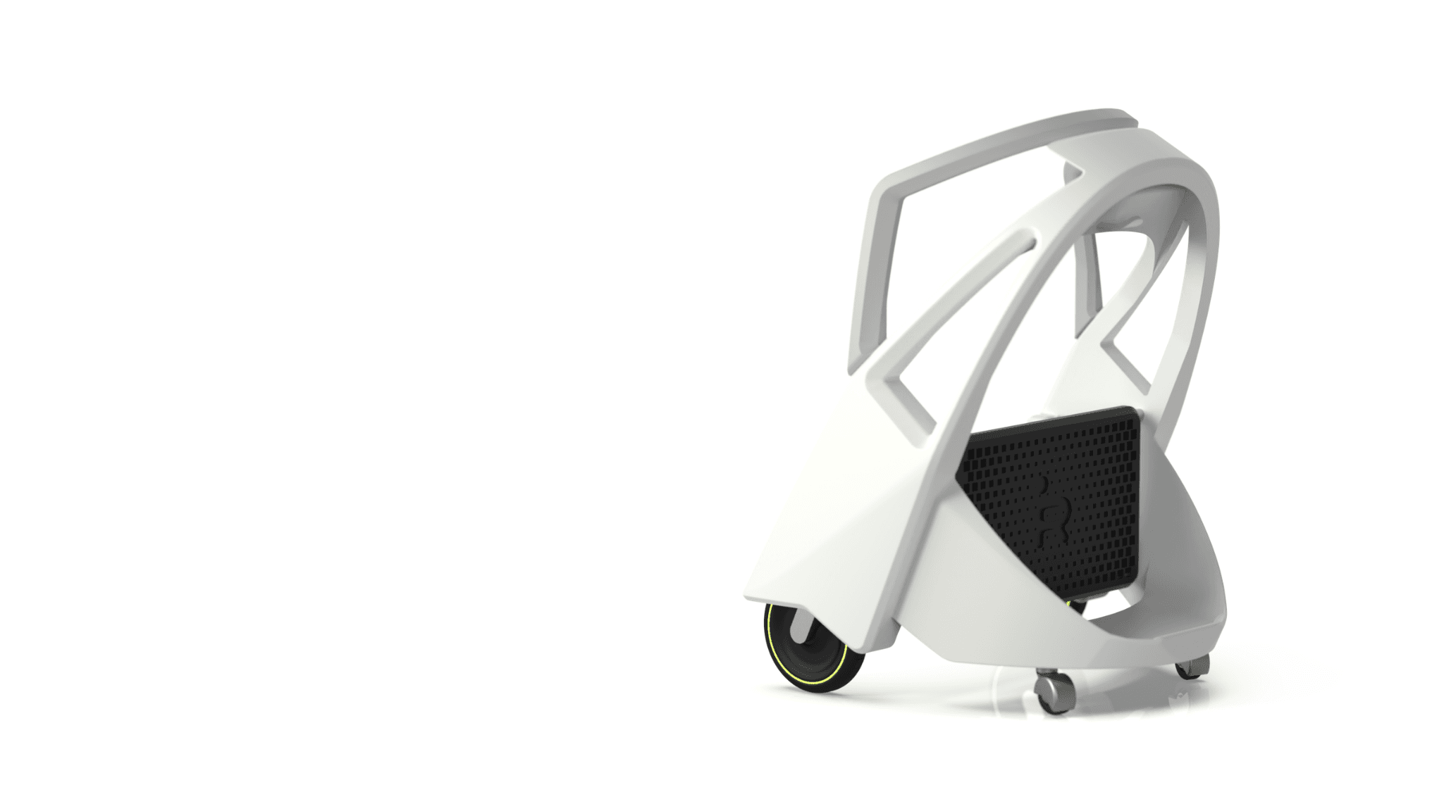 Stryde hybrid walking and riding mobility device concept on a white background