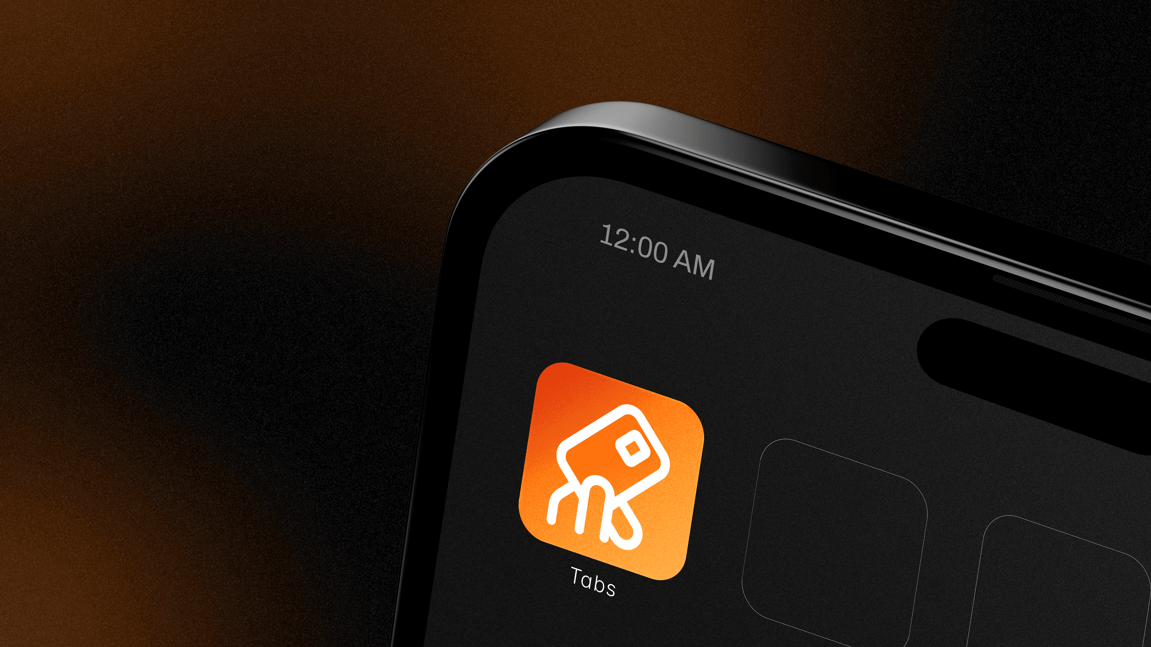 Tabs app icon on a phone at midnight